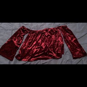 Crushed Velvet Off Shoulder Long Sleeved Top